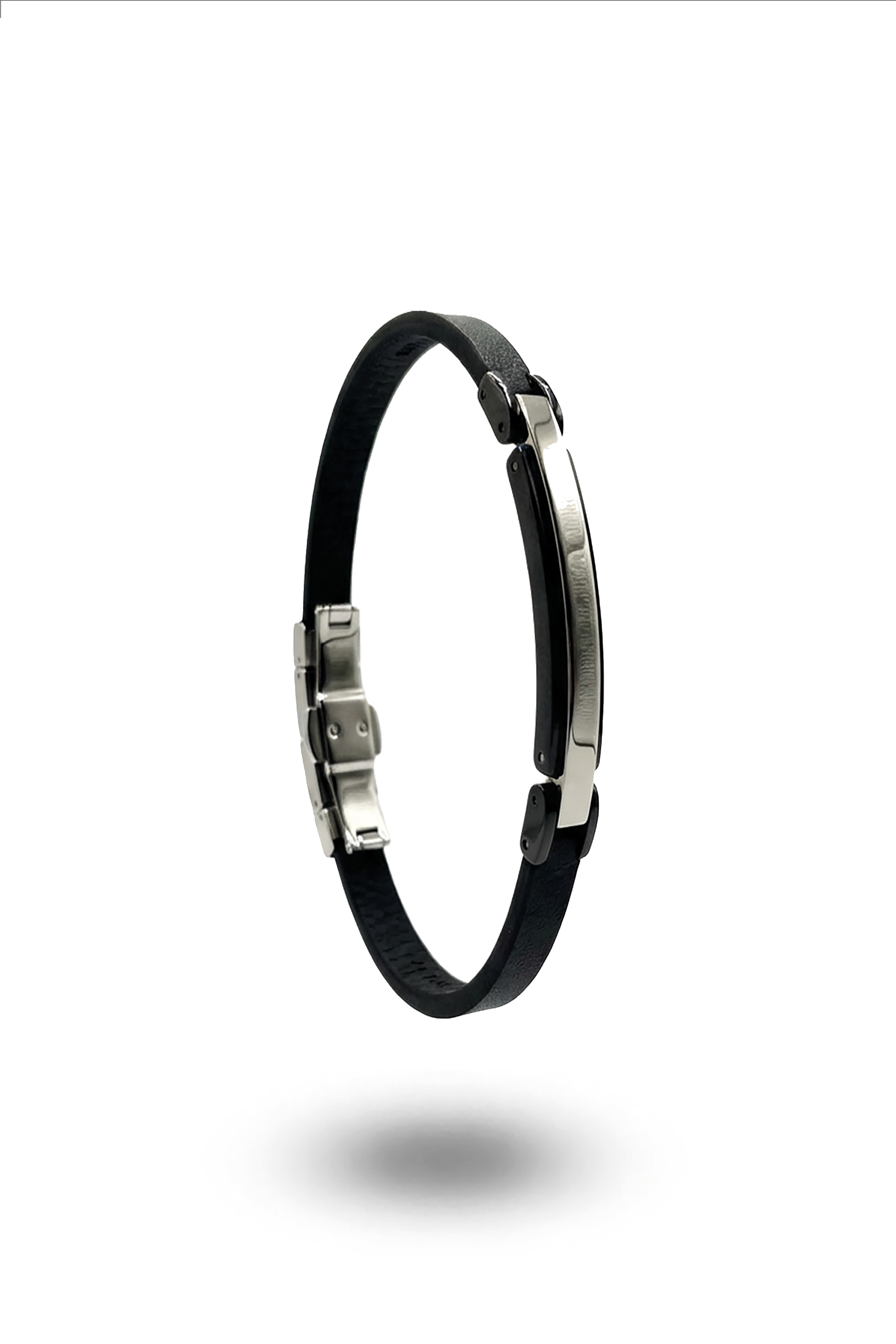 Erkek ince Deri Künye  Siyah Kelepçe