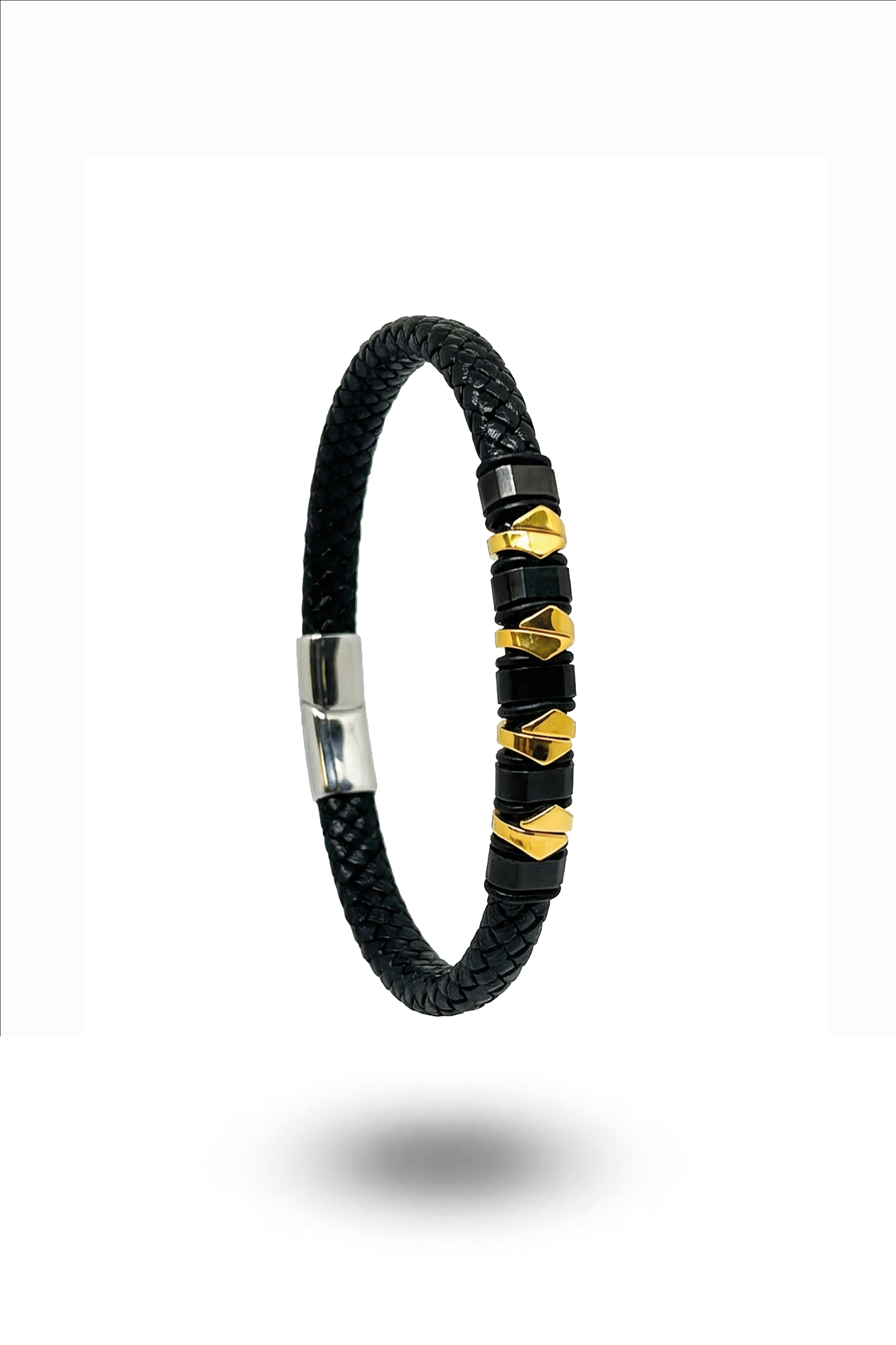 Erkek deri Örme Gold  Kelepçe