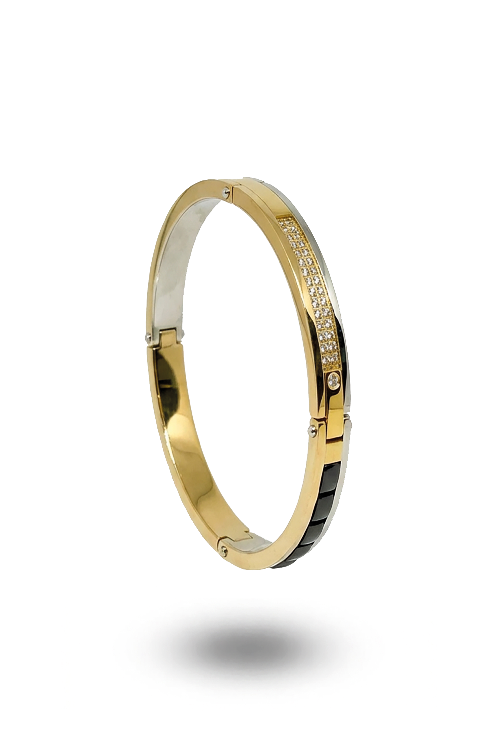 Erkek Siyah taşlı  Gold Seramik Kelepçe