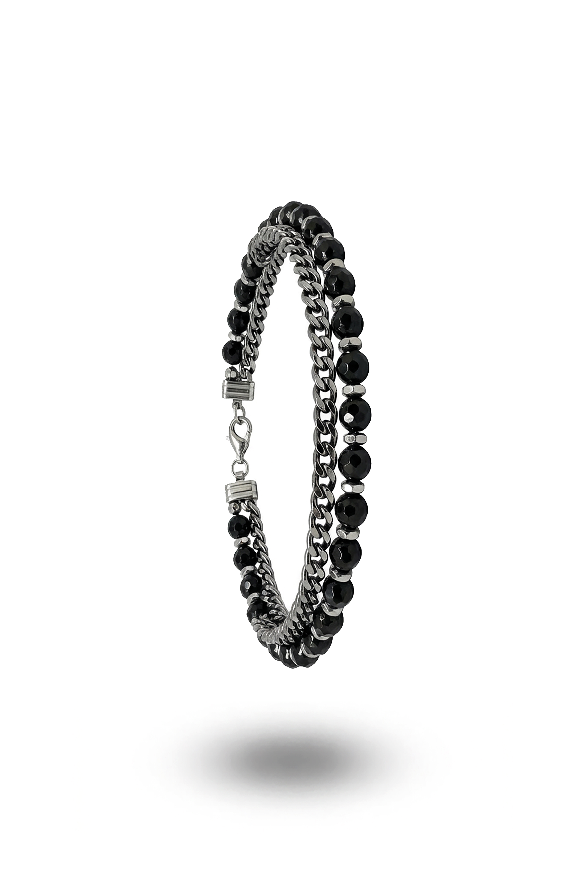 Erkek Çiftli Siyah  yuvarlak Zincir bileklik